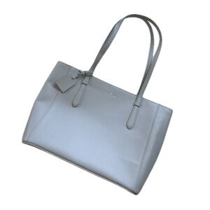 Kate Spade Light Platinum Grey Saffiano PVC Zip Top Medium Tote Bag